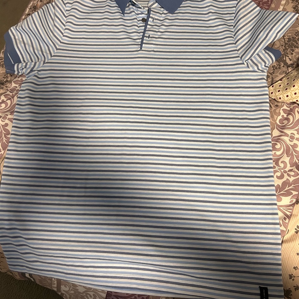 Perry Ellis Blue and White Striped Polo Shirt